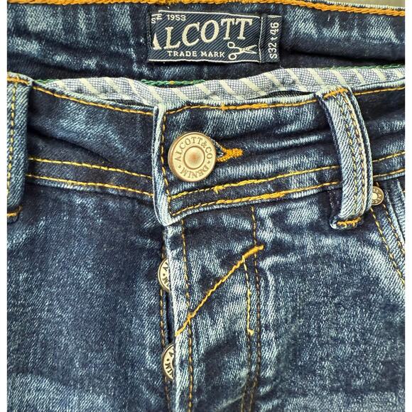 Alcott Men's distressed stone wash blue denim buttonfly jeans - Picture 4 of 5